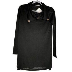 Lollipop Star Black Cowl Neck Button Tunic Top Long‎ Sleeve Small Made in USA